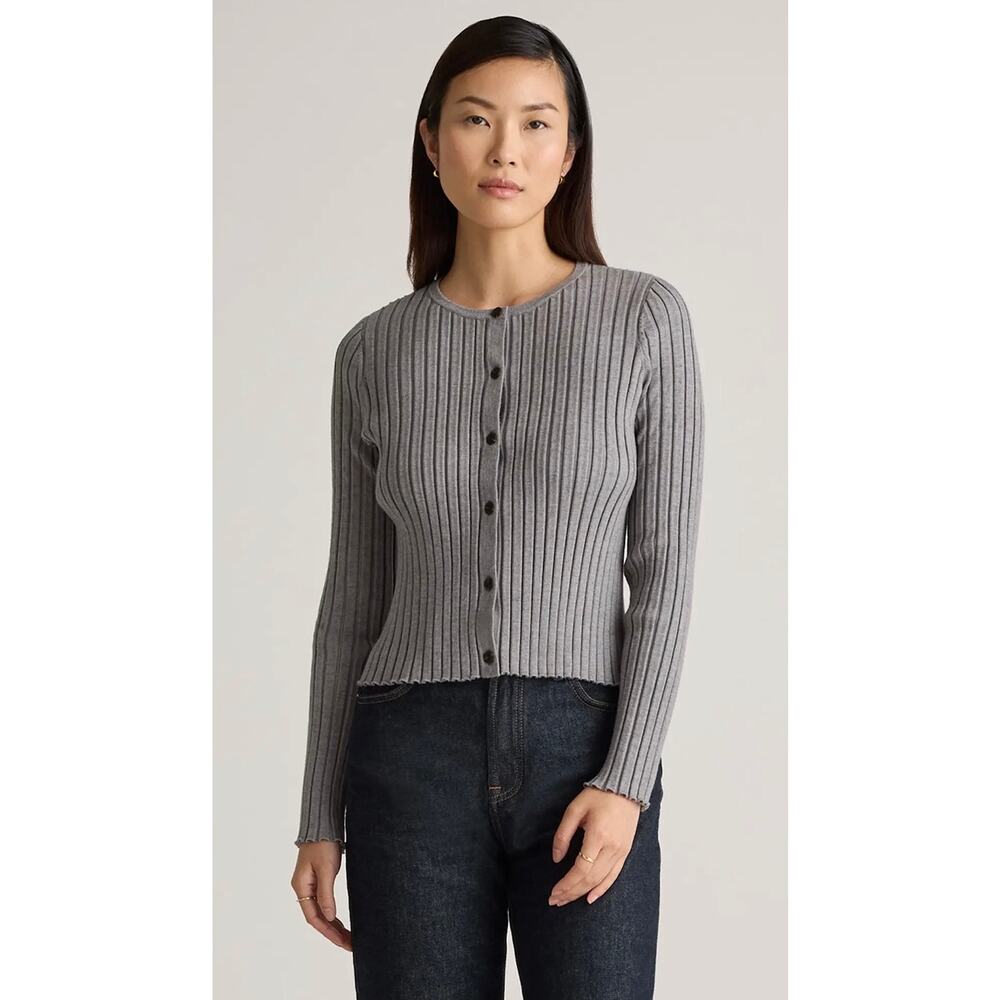 Quince Light Gray Eco Ribbed Cardigan-XS